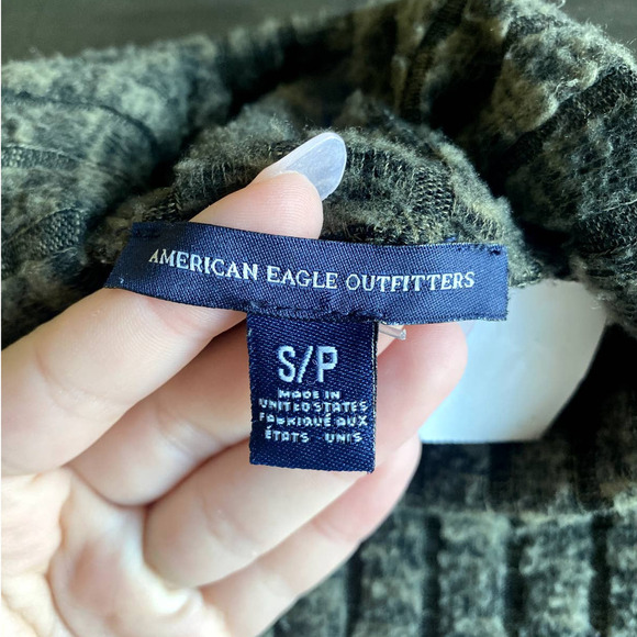 American Eagle Sweater Womens Small Green Ribbed Turtle Neck High Low Stretch - Picture 4 of 5